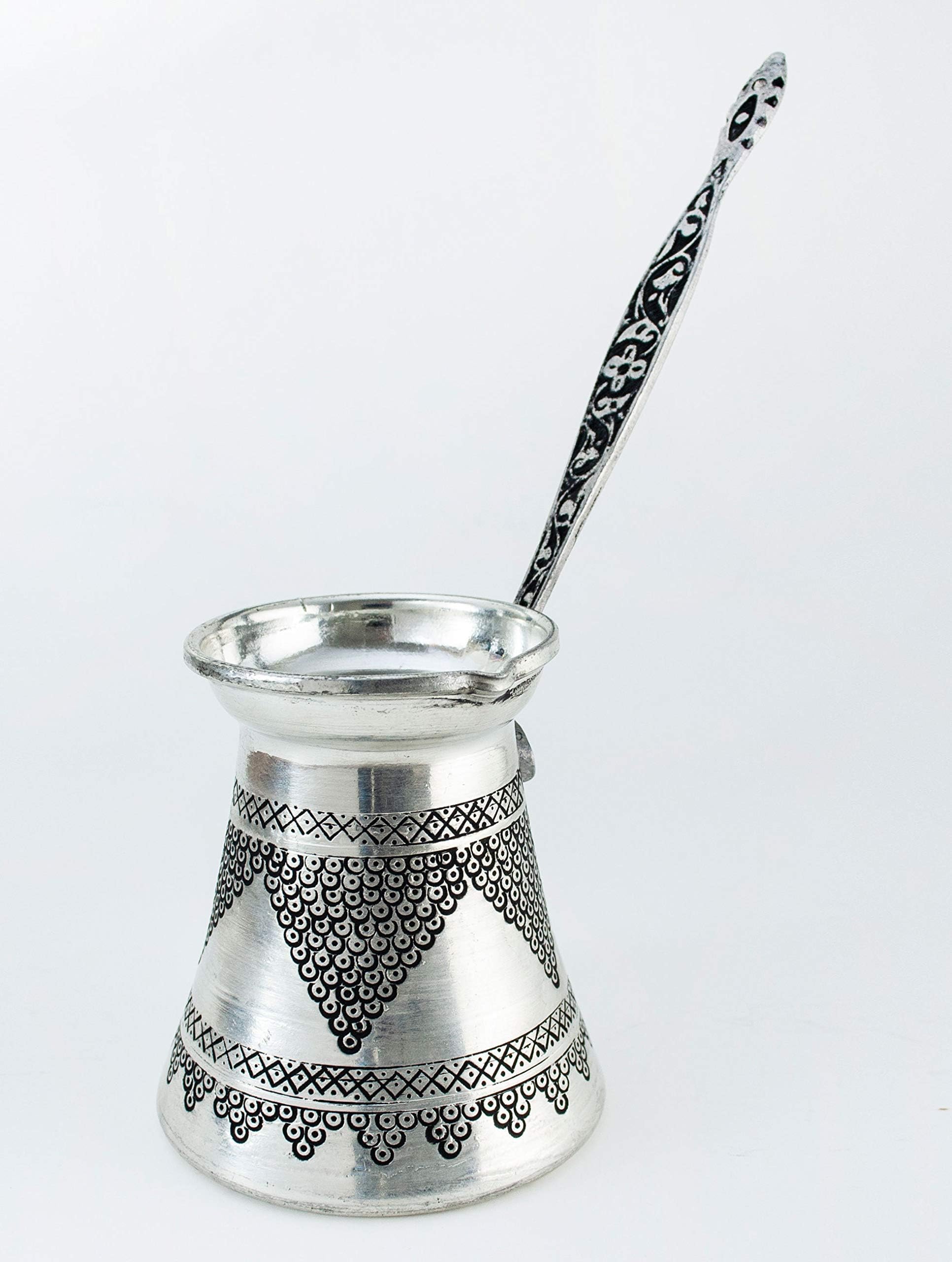 Handcraftideas%100 Hand Made Engraved Sturdy Copper Turkish Greek Arabic Armenian Coffee Pot - Stovetop Coffee Maker Cezve Ibrik Briki with Brass Handle -17 fl. Oz(500ml)- (CP-109)