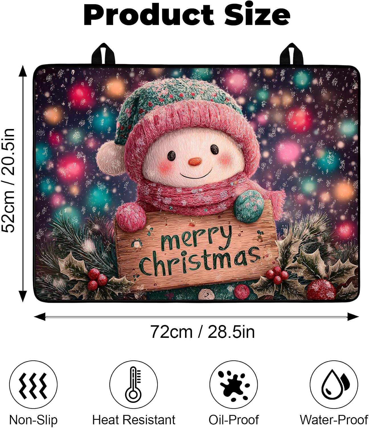 Heat-Resistant Stove Top Cover with Anti-Slip Rubber Coating – Electric Stove Protector, Scratch-Resistant, Expands Counter Space (One Snowman, 28.5"L x 20.5"W)