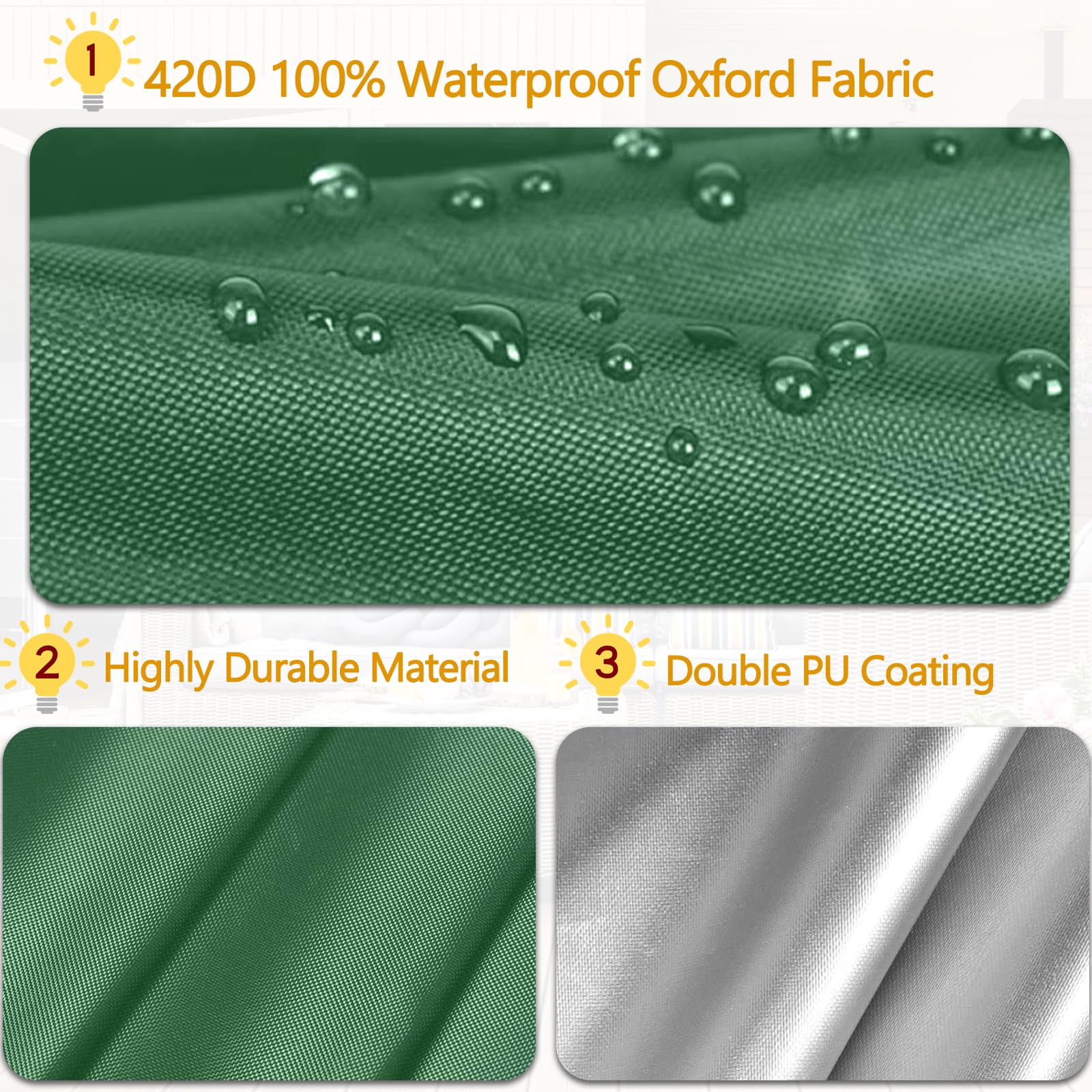 Copertura Tavolo Giardino Esterno Impermeabile, Resistente ai Raggi UV Resistente allo Strappo Copertura per Mobili da Giardino, 420D Tessuto Oxford Telo Copri Tavolo Esterno (180x100x70cm) - Verde