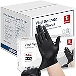 Schneider Black Vinyl Synthetic Exam Gloves, 4 Mil, Disposable Gloves Latex-Free, Plastic for Medical, Cooking, Cleaning, and Food Prep, Surgical Powder-Free, Non-Sterile, 1000-ct Case (Medium)