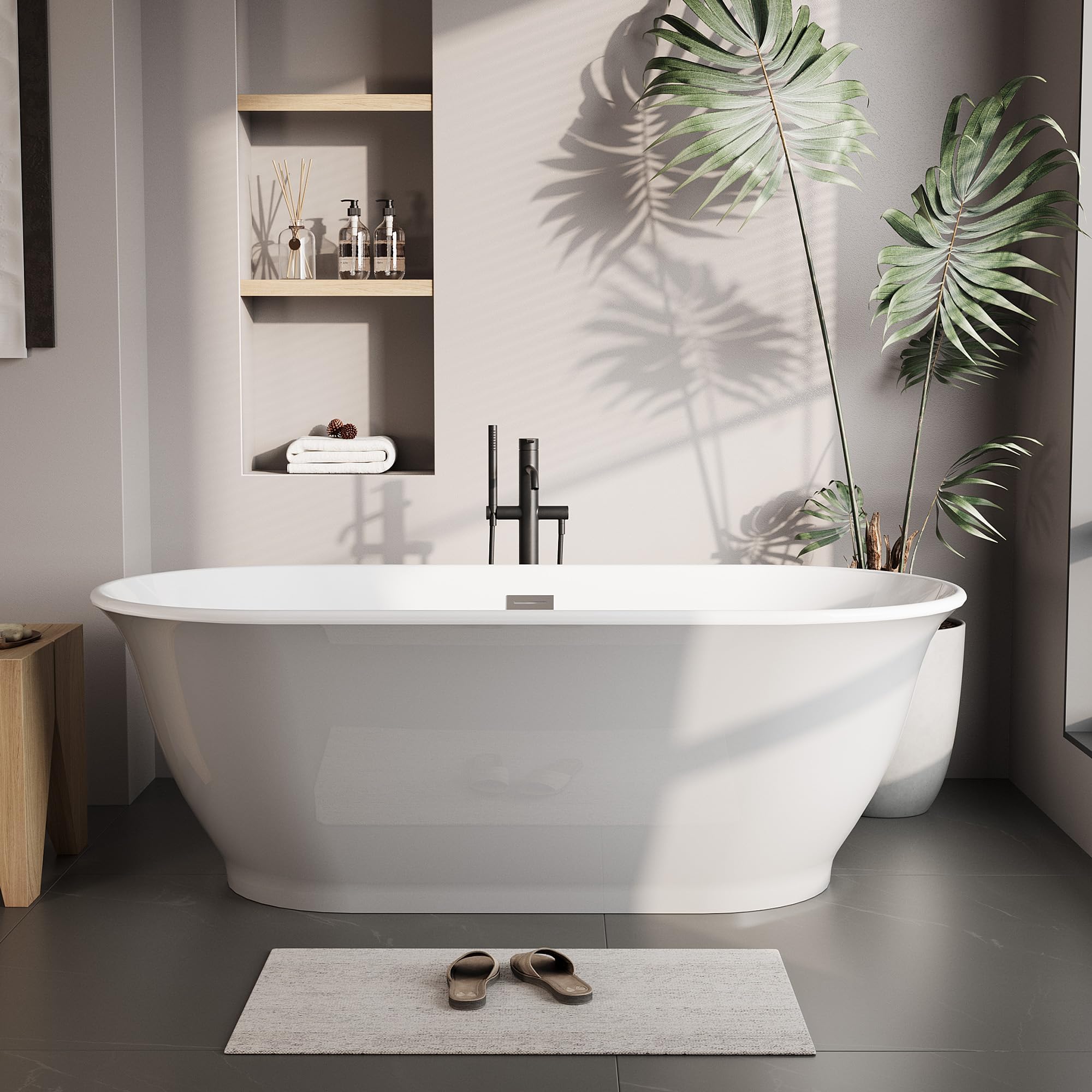 59" Acrylic Freestanding Bathtub, Deep Soaking Tub, Comfort Rim