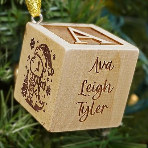 Personalized Baby Christmas Ornament 2025 (Dinosaur) - or Any Animal Custom Engraved Baby Block Ornaments - Perfect Baby - Christmas Dino Decorations Dinosaur Decor