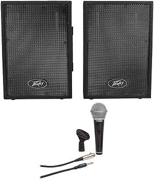 2 Peavey PVi10 Two 10" 100 Watt 2-Way Pro Audio Live Speaker System Bundle with Samson R21S Dynamic Cardiod Handheld Microphone