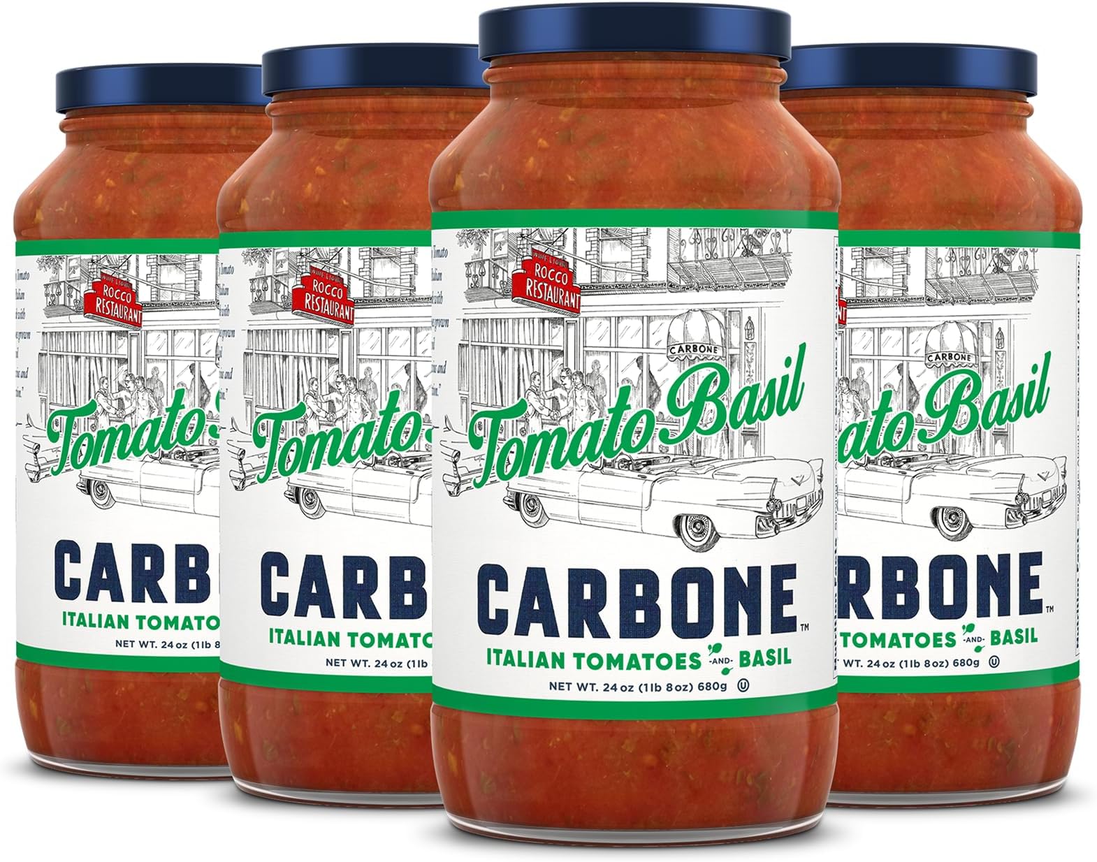 Carbone Tomato Basil Pasta Sauce | Tomato Sauce Made with Fresh & All-Natural Ingredients | Non GMO, Vegan, Gluten Free, Low Carb Pasta Sauce, 24 Fl Oz (Pack of 4)