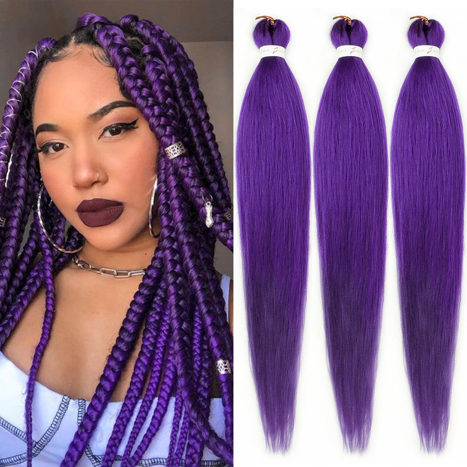 Amazon.com : Purple Braiding Hair Pre stretched 30 Inch 3 Packs