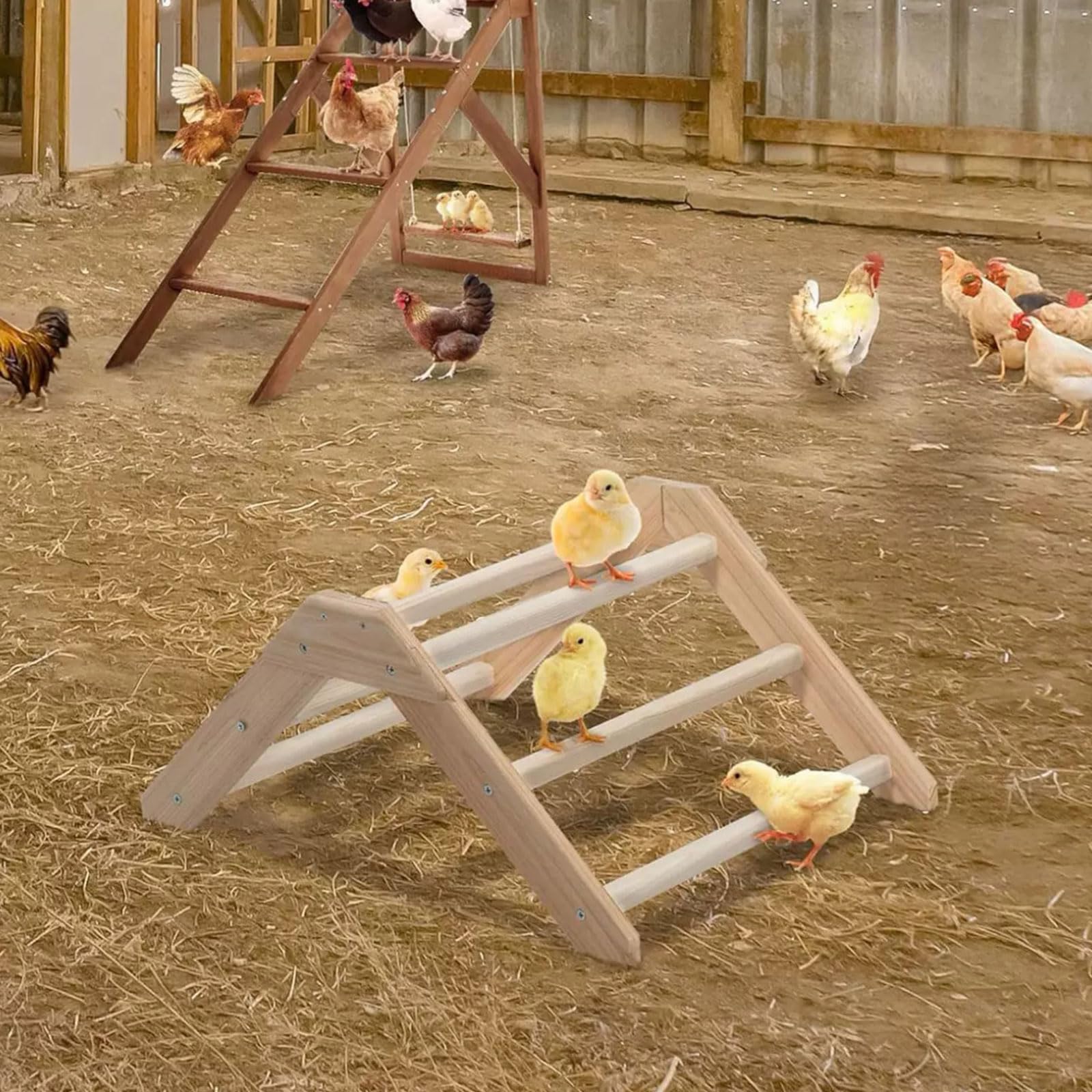 Percha de madera de pino natural para aves de corral con antideslizante, adecuada para pollos, codornices y palomas, configuración simple, soporte antideslizante
