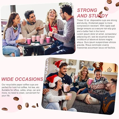 Miniatura 47 de Patelai 48 tazas de café desechables de 12 onzas con tapas y fundas a granel, taza de papel de chocolate caliente aislada para bebidas calientes
