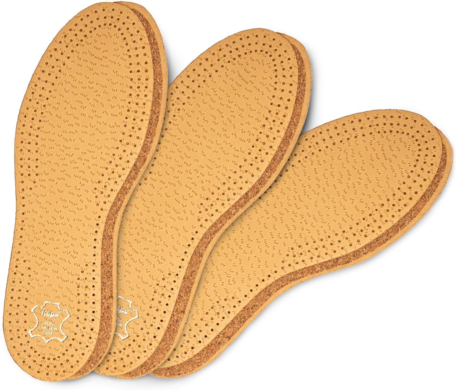 3 Pair Pack Shoe Insoles Made of Vegetable Tanned Sheepskin Leather and Natural Cork