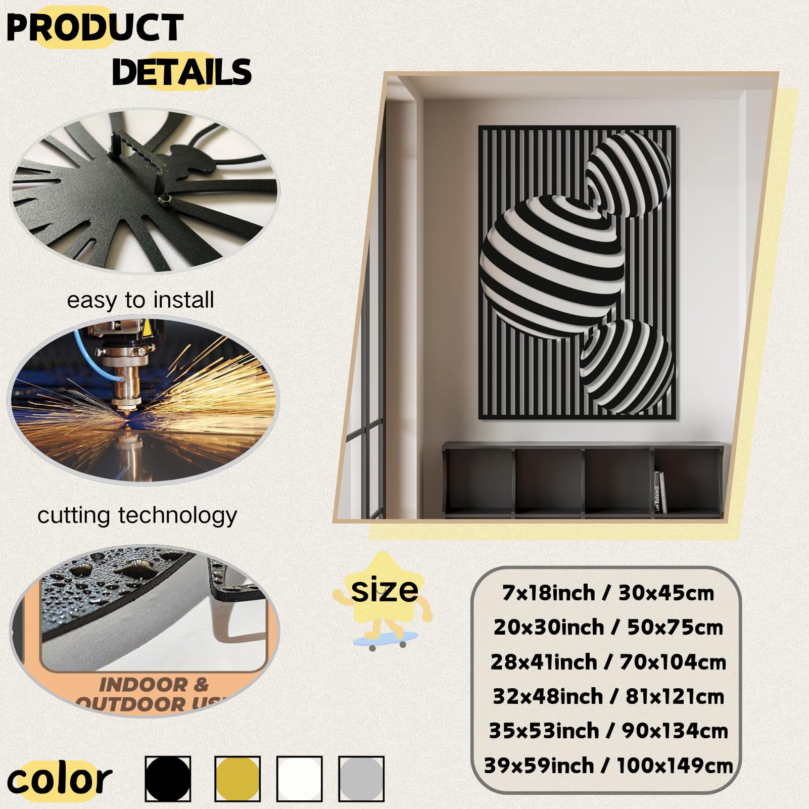 Metalowa, czarna, iluzoryczna spiralna sztuka ścienna, metalowa, geometryczna, abstrakcyjna dekoracja ścienna do domu, iluzoryczna spiralna sztuka dekoracyjna, nowoczesna rzeźba do salonu, p