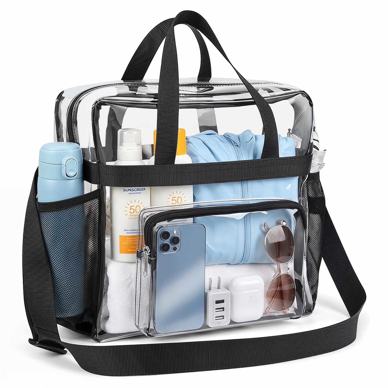 Borsa Trasparente per Lavoro Borsa a Tracolla Trasparente Approvata Borso PVC Trasparent Clear Bag Approvato Dallo Stadio per Giochi Sportivi e Concerti (31 x 30 x 15 cm)