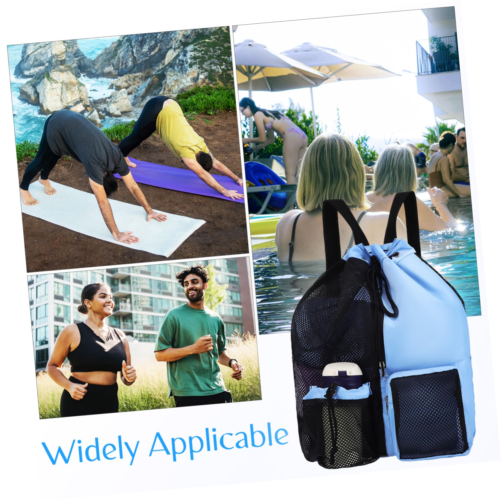 GALPADA Nylon Polyester Mesh Swimming Bag Drawstring Backpack for Women Men Large Capacity Travel Bag
