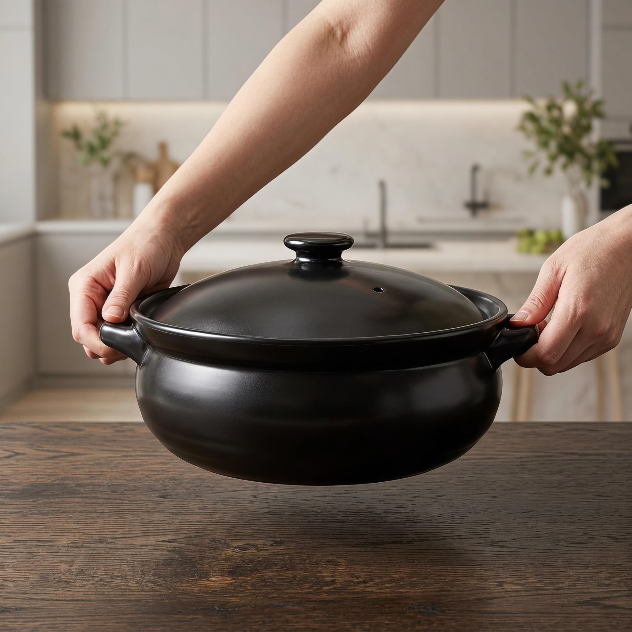 Große Schwarze Keramik-suppenterrine Mit Deckel – Handgefertigter Steinguttopf, Spülmaschinen- Und Mikrowellengeeignet, Ideal Für Zuhause Und Gastronomie Black 5 Quarts