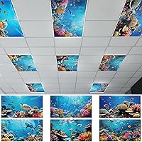 Wiooffen 6-Pack Magnetic Fluorescent Light Covers 4x2 Ft Ocean Decor for Classroom, Office, Hospital - Easy No-Tool Install