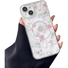 ZTOFERA for iPhone 15 Case Fit for MagSafe - Pink Rose | Aesthetic Floral Pattern Design | Support Magnetic Accessories | Clear Soft TPU Bumper+Hard Back | Protective Phone Cover