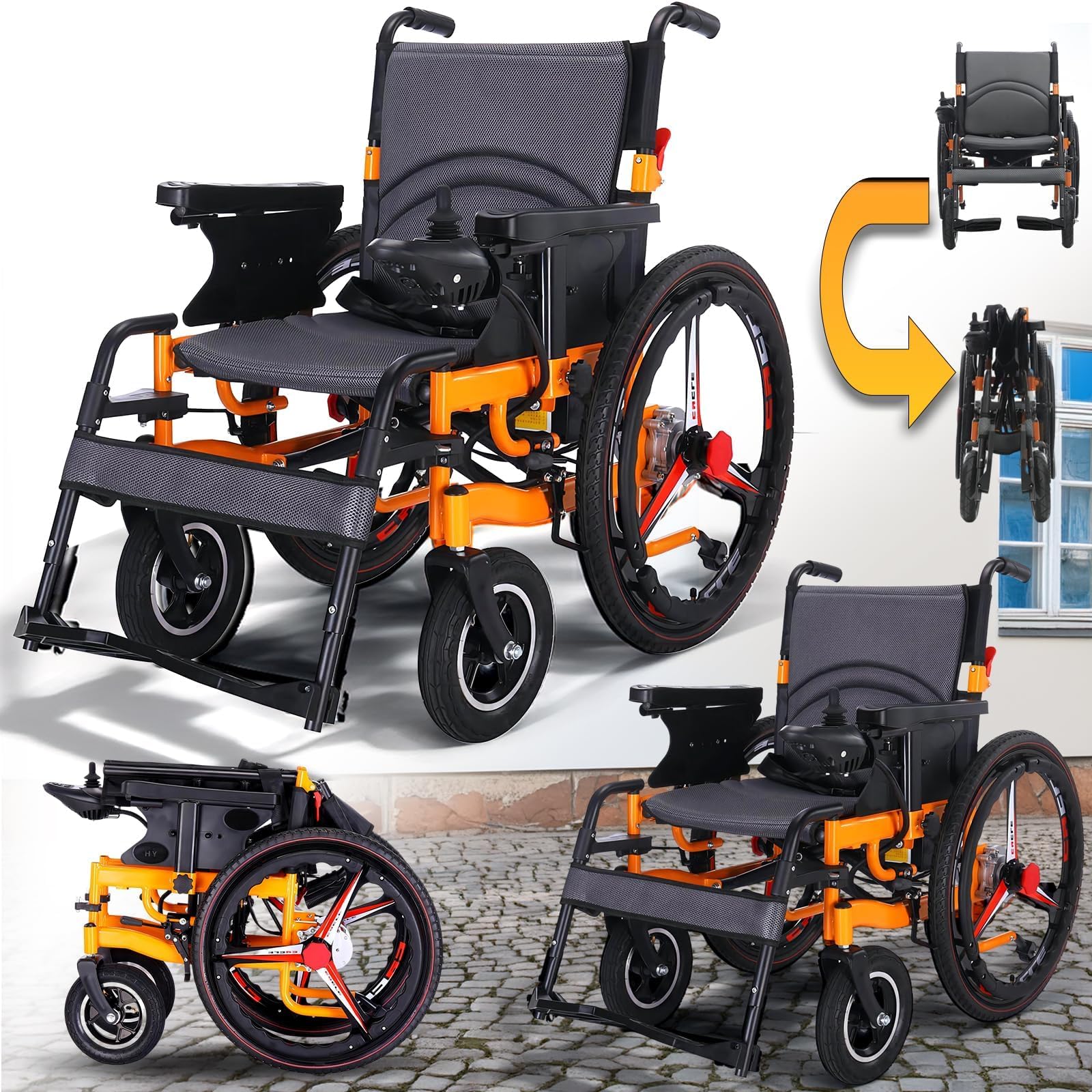 Silla Ruedas Motorizada, Motor 500 W, Autonomía de 35 km, Capacidad 150 kg | Silla de Ruedas Eléctrica Plegable, Batería Extraíble 20 Ah, Sistema de Absorción de Impactos, Todo Terreno