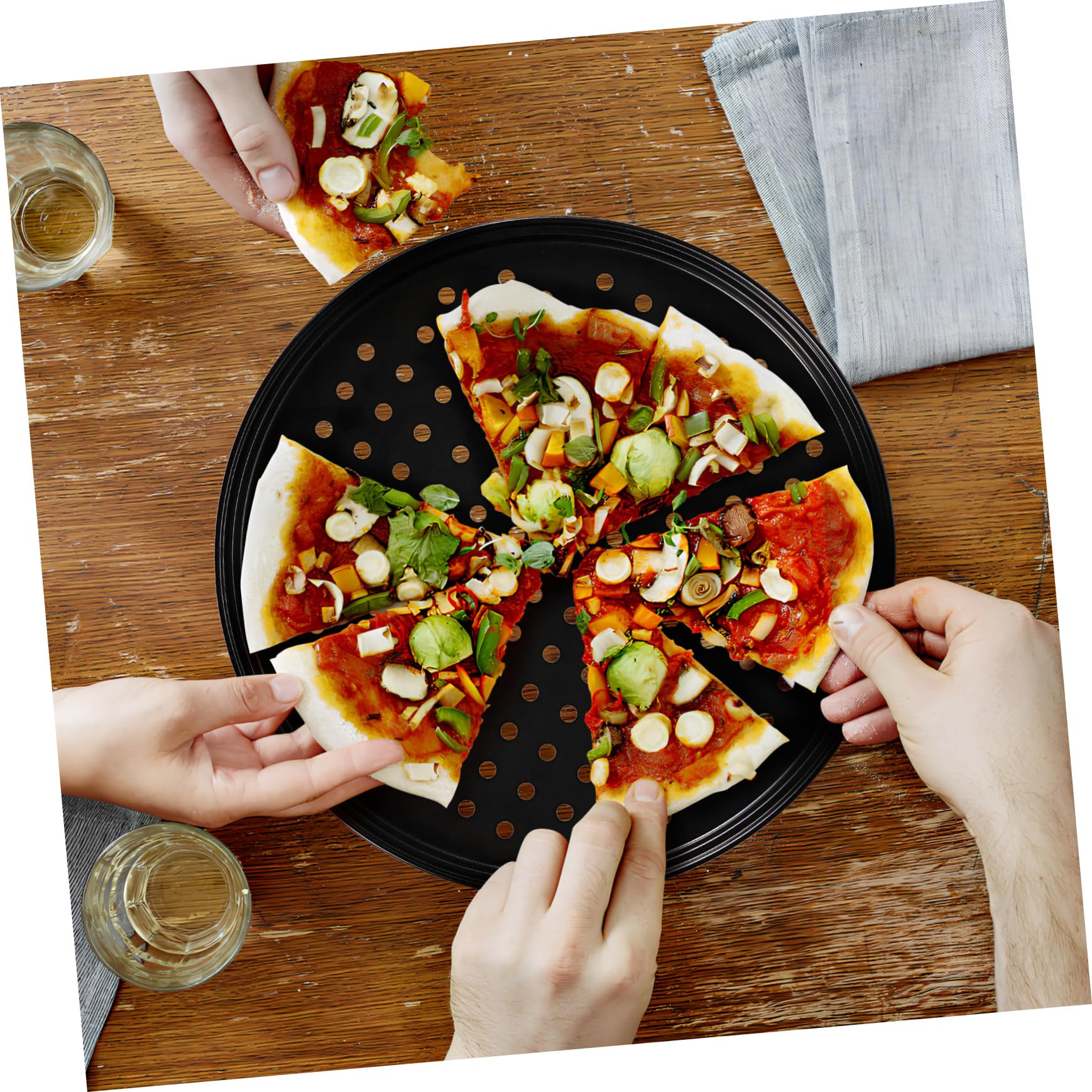 IMIKEYA Schwarzes Backzubehör 2 Stück-pack aus Kohlenstoffstahl Rundes Pizzablech mit Löchern für Gleichmäßiges Backen 32cm für Hausgemachte Gerichte und Partys