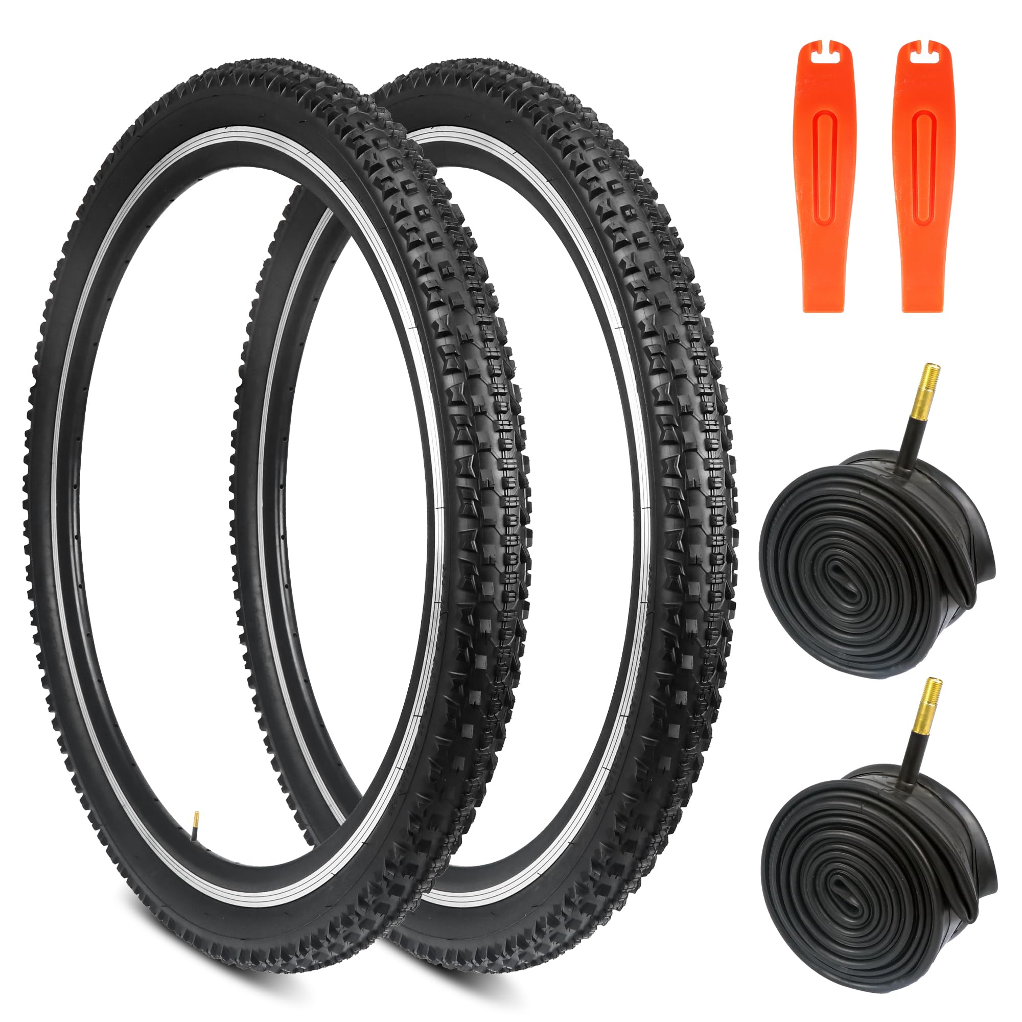 Pack de 26/27,5/29 x 2,1 pulgadas Neumáticos de bicicleta con tubo tubular para bicicleta de carretera, bicicleta de ciudad, palancas para neumáticos de bicicleta