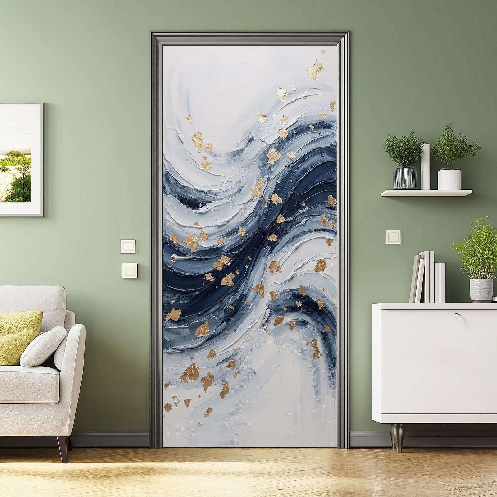 Samoprzylepna naklejka 3D na drzwi, 95 x 215 cm, winylowa folia na drzwi, tapeta ścienna, kolorowe paski 3D, zdejmowany, plakat na drzwi, tapeta dekoracyjna do sypialni, salonu, szara
