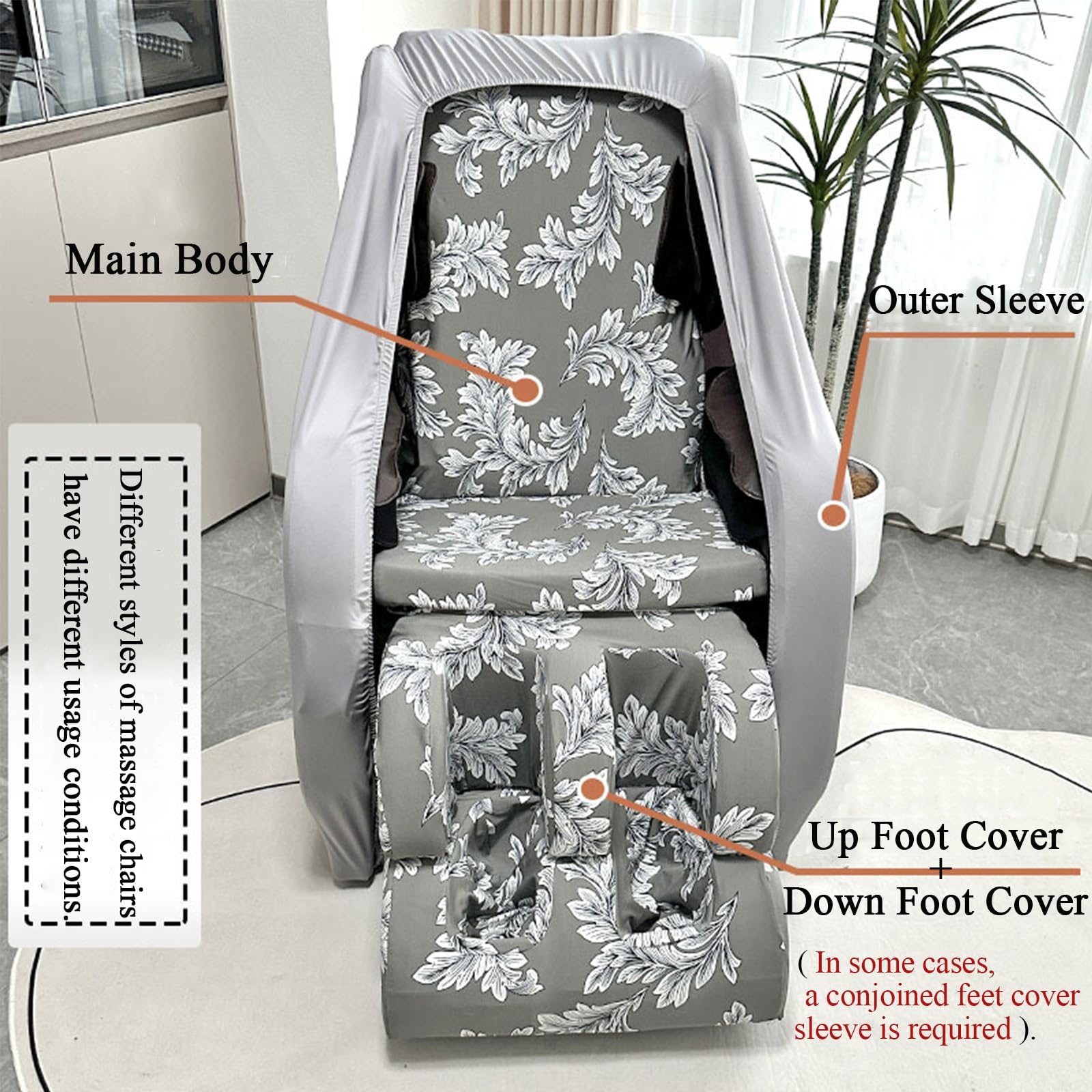 MKKBOB Full Body Massage Chair Cover Fitted,Main Body + Foot Cover + Outer Cover, Portable Massage Chair Cover Zero Gravity Shiatsu Massage Chair Protector Covers(Gray,Patch Style)