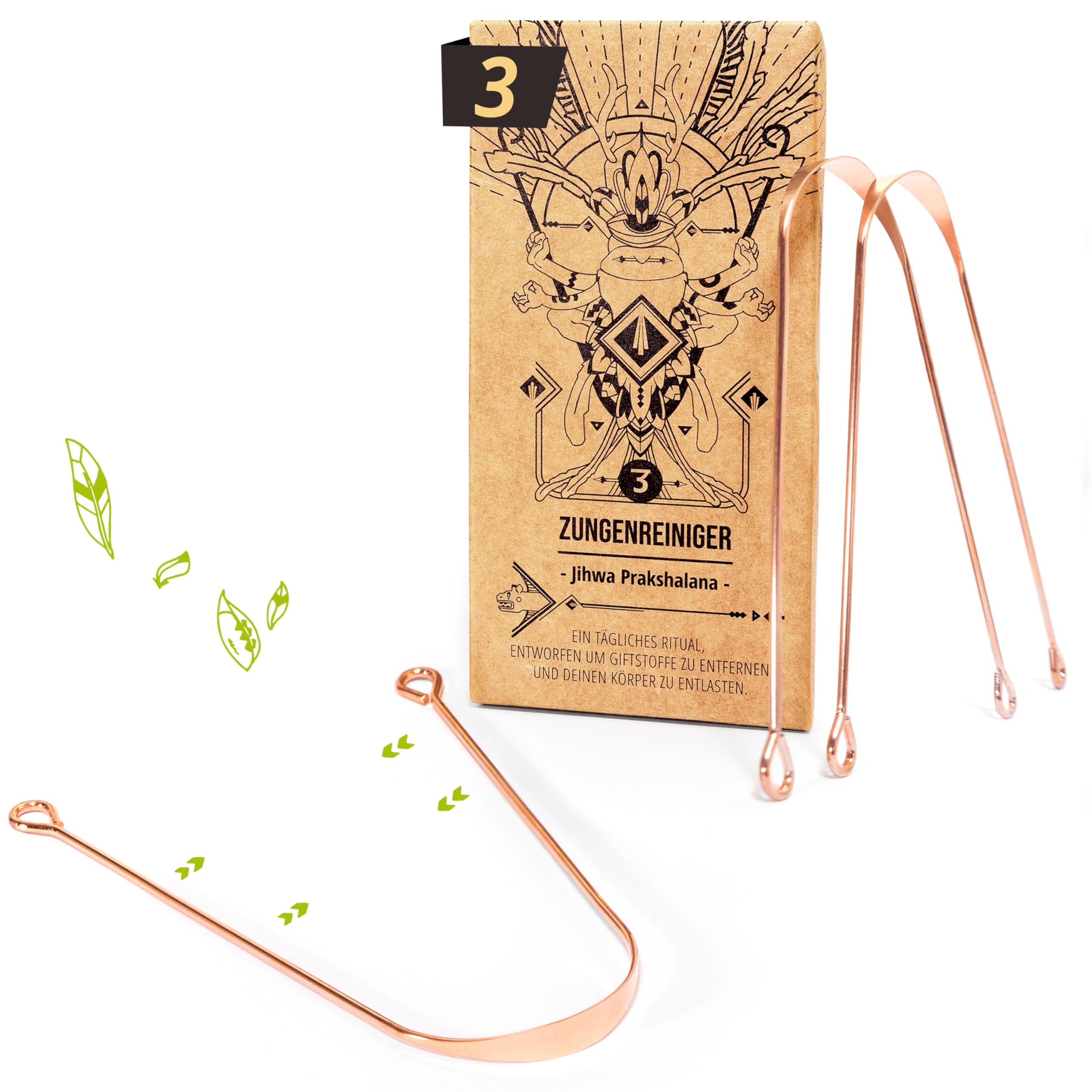 Nature Nerds - Zungenreiniger aus Kupfer (3 Stück) - Jihwa Prakshalana – Ein ayurvedisches Ritual mit dem Zungenschaber - plastikfreie Mundhygiene