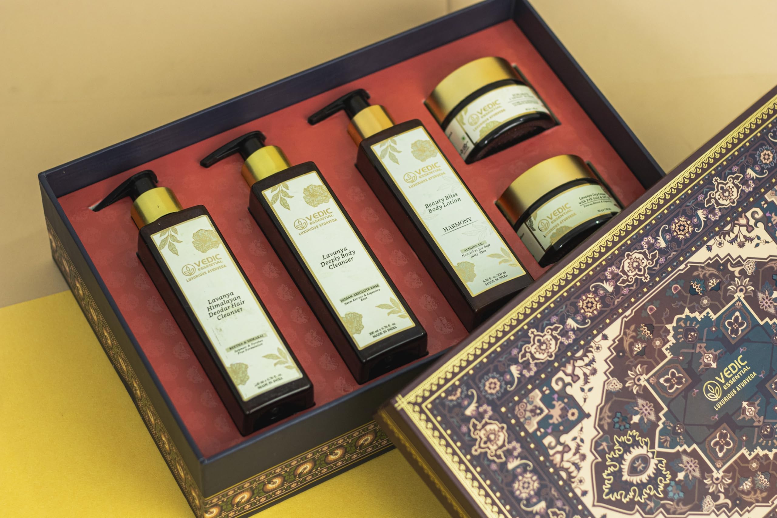 Luxurious Ayurveda Hair, Body & Face Care Combo Kit | Premium Gift Set with Himalayan Deodar Cleanser, Body Wash, Beauty Bliss Lotion, 24K Gold Day Cream & Ultimate Repair Cream | Complete Natural Skincare Ritual-image-48