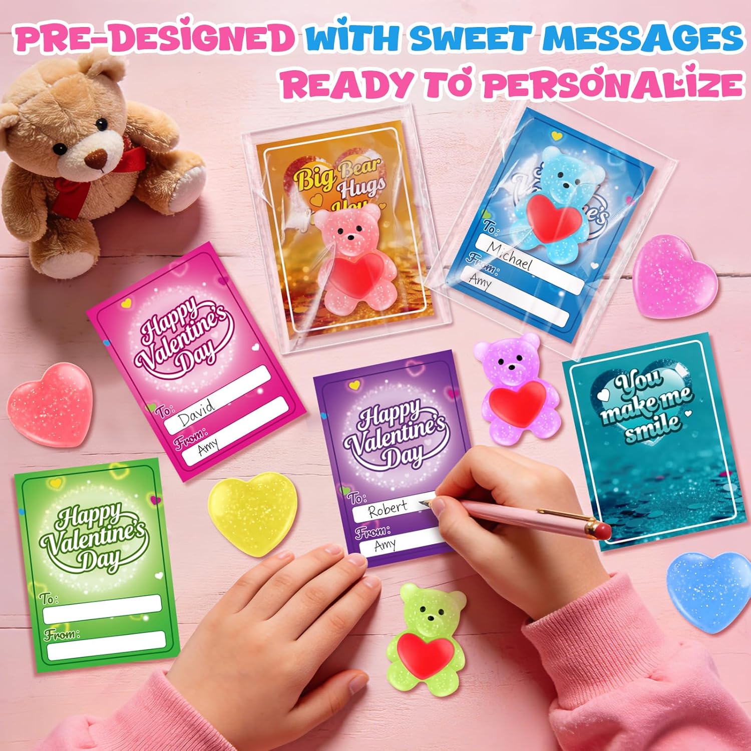 Squishy Valentines for Class, Class Valentines Day Gifts for Kids, Valentines Gifts for Kids Classroom, 24 Pack Squishy Valentine Fidget Toys, Valentines Cards for Kids Classroom - Image 4