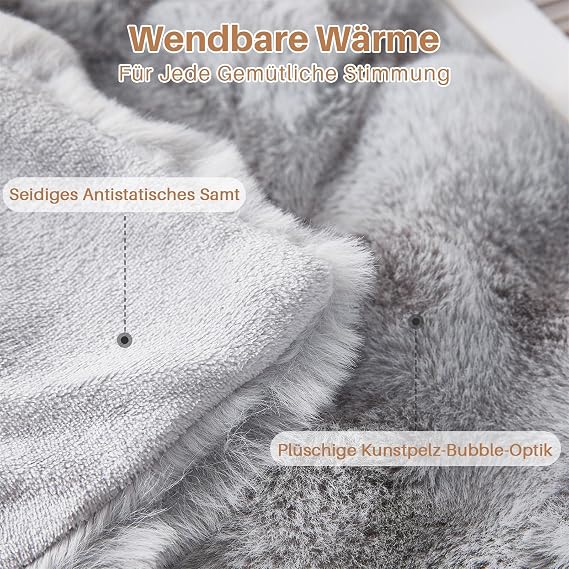 Cuddly Blanket Rabbit Plush Blanket Super Soft Blanket Thick 1000 g/m² Flannel Blanket Couch Blanket Warm Sofa Throw Versatile Blanket for Bed Sofa Bedroom Office Light Grey 100 x 160 cm