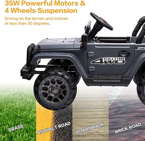 Miniatura 7 de IKON MOTORSPORTS Coche eléctrico para niños de 12 V con control remoto, calcomanías de bricolaje, 2 motores, luces LED, puertas de función completa,