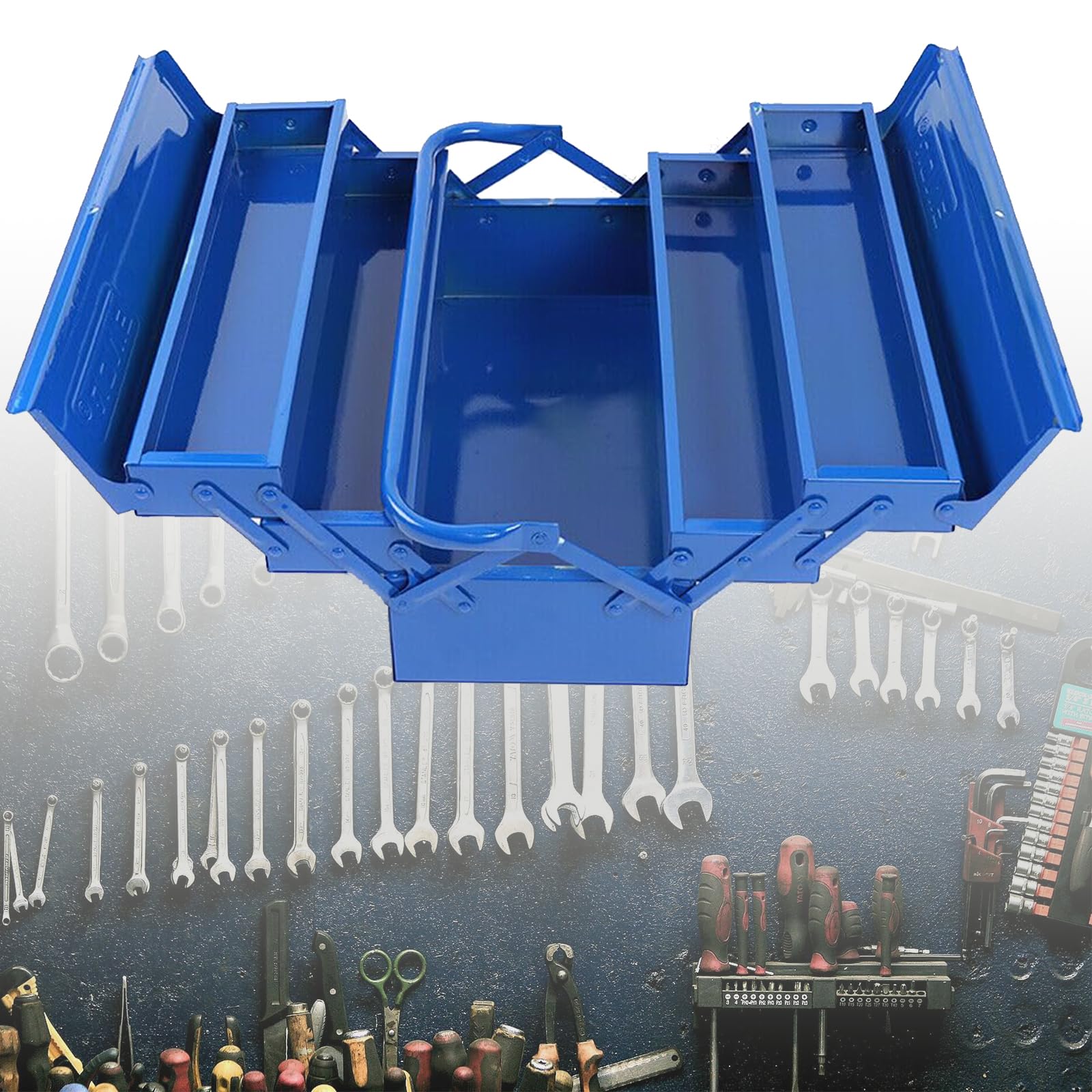 Caja de herramientas vacía, caja de herramientas con 5 compartimentos de metal, maletín de herramientas, caja de herramientas, caja de herramientas vacía, maletín de herramientas vacía