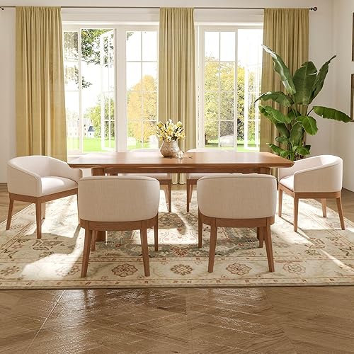 Miniatura 23 de Wahson - Juego de 2 sillas de comedor de barril de mediados de siglo, sillas de comedor beige con brazos, sillas de cocina tapizadas de lino con