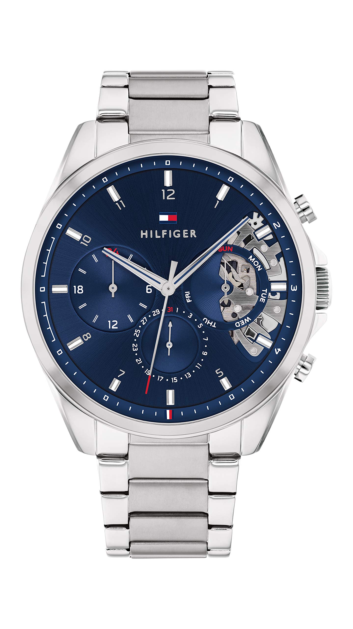 Tommy Hilfiger Men's Watch – Quartz Multifunction, 44 mm Stainless Steel Case, Skeleton Dial, Link Bracelet – Dress Watch for Men