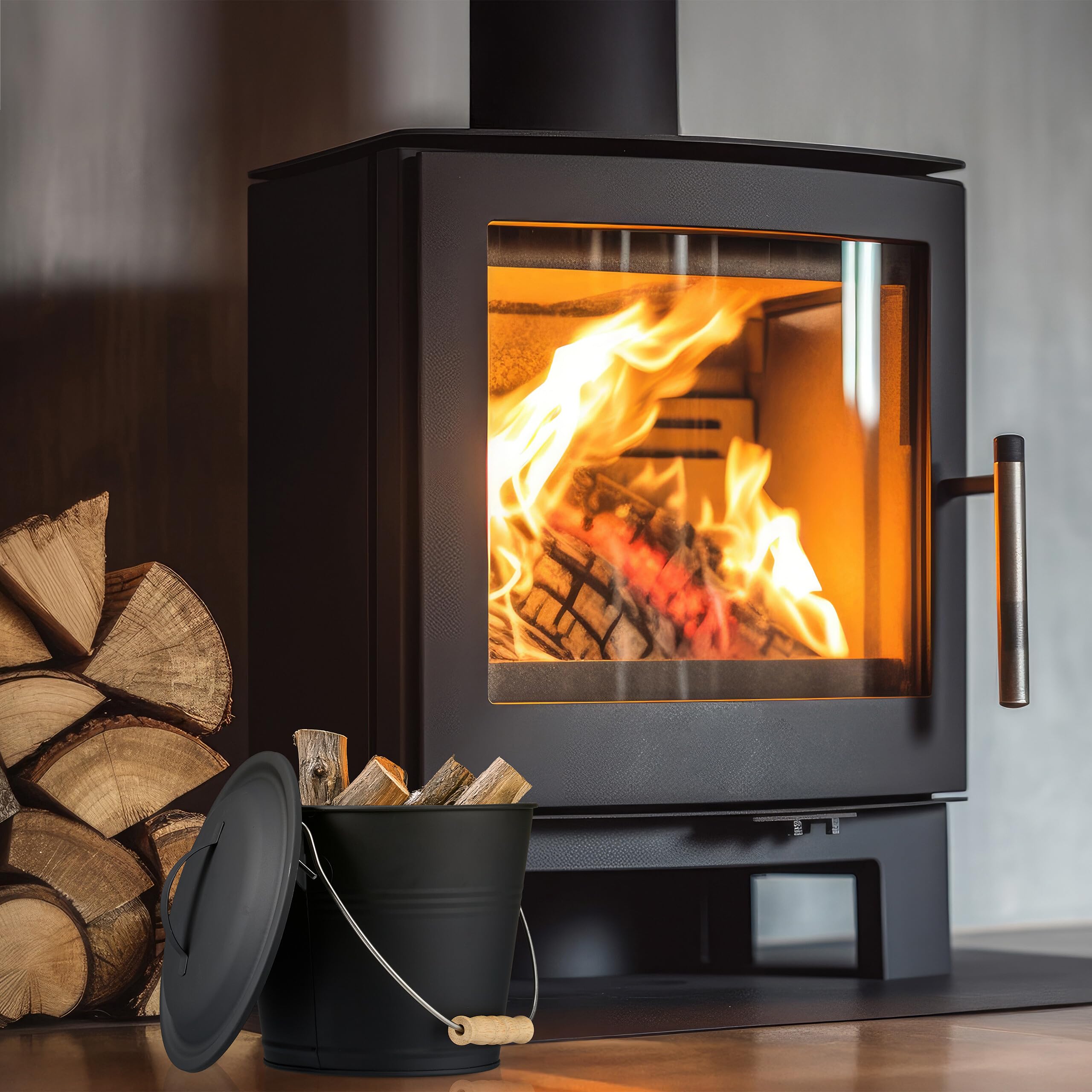 Relaxdays Seau à Cendres 4,5 litres avec Couvercle et Pelle Balayette Noir