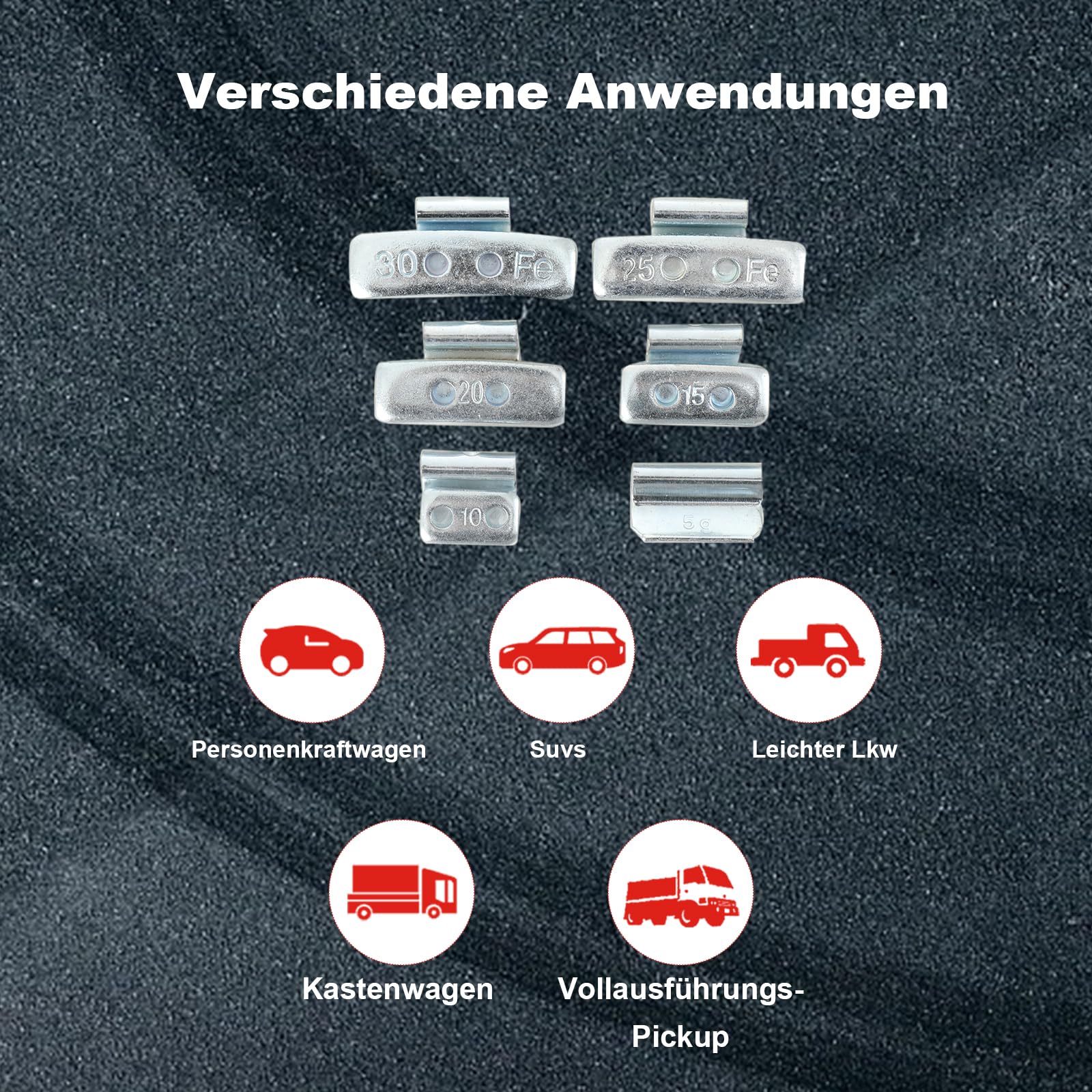 225x Schlaggewichte STAHLFELGEN Sortiment 5-30g Auswuchtgewichte Wuchtgewichte Sortiment 225 Stück (je 50 von 5g, 10g, 15g, sowie je 25 von 20g, 25g und 30g)