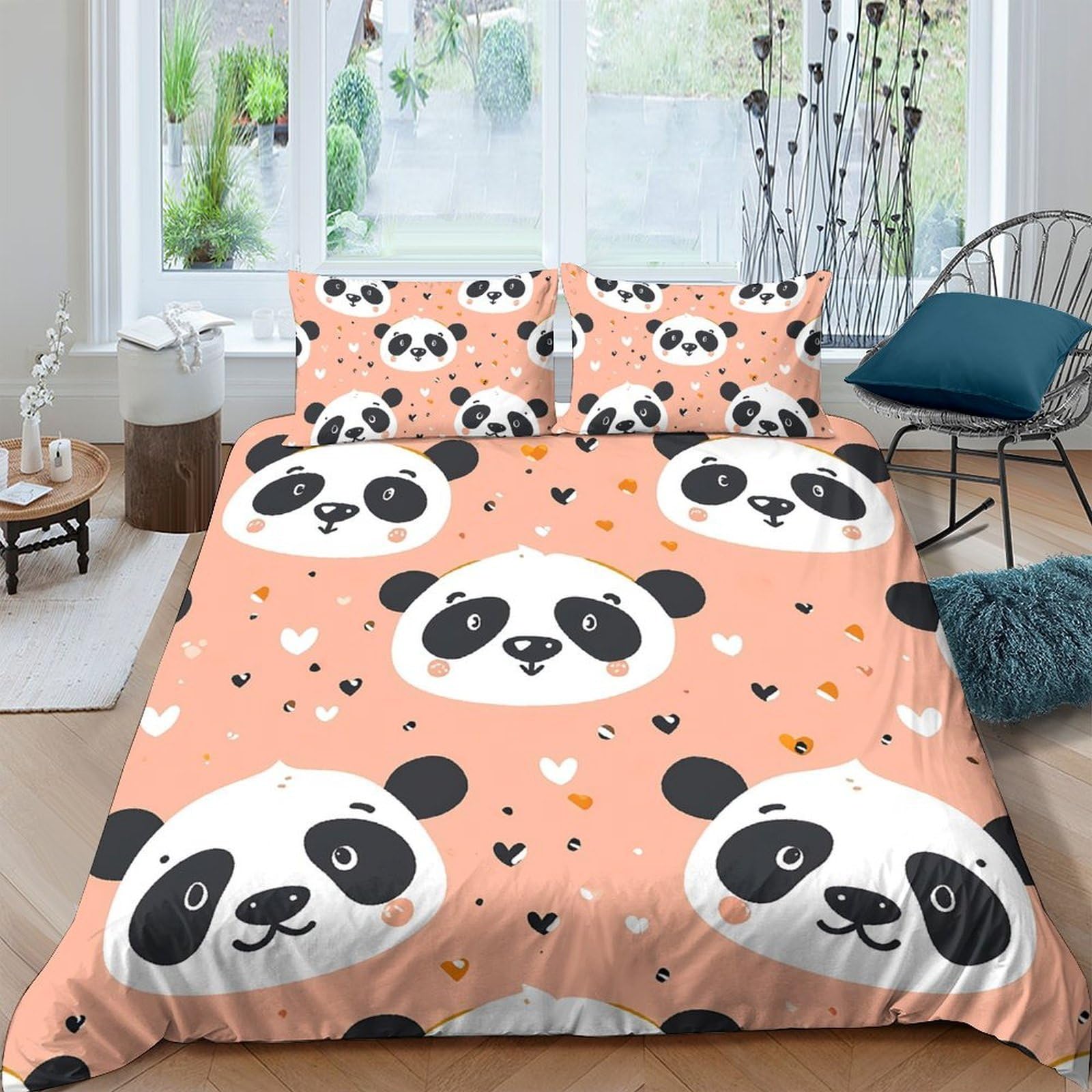 Ctjqhvkz Style-1 3D Printed Cute Panda Fitted Sheet Microfiber Peach Pink Cartoon Animal Bed Cover For Bedroom Guest Room Dorm Mattress Protection Decor Single（135X200cm）