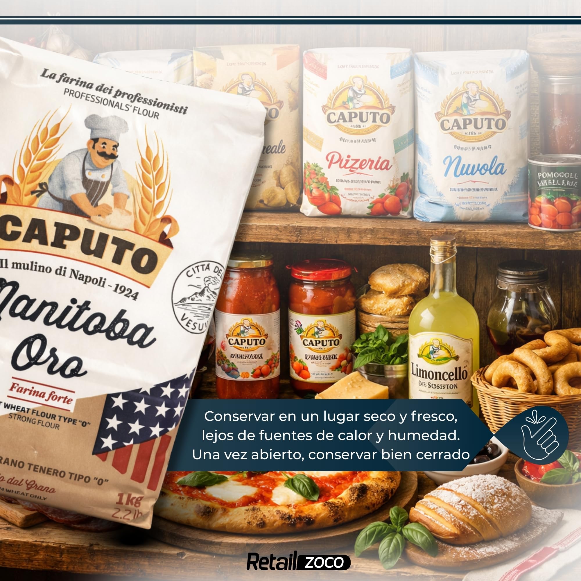 Harina Caputo Manitoba Oro, Origen Italiana, elástica de alto valor proteico, ideal para repostería y productos fermentados, Tipo Harina 0, Contiene 6 unidades de 1 Kg — view 6
