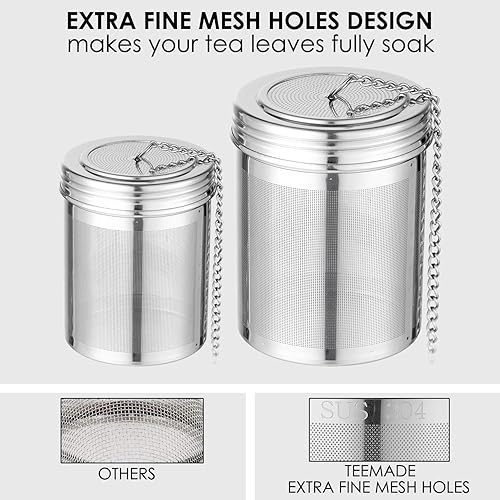 Miniatura 2 de TEEMADE Filtro de té grande e infusor de cocina infusor de té de malla extrafina con conexión roscada de acero inoxidable 304 con gancho de cadena
