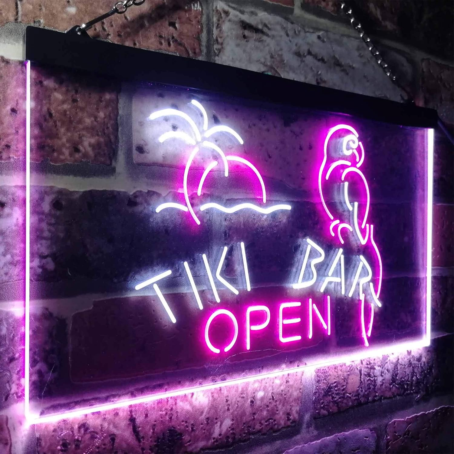 ADVPRO Tiki Bar Open Parrot Dual Color LED Neon Sign White & Purple 16" x 12" st6s43-i3311-wp