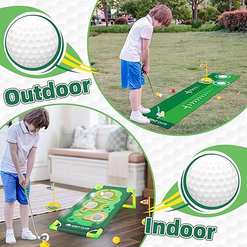 Miniatura 4 de Liberry Conjunto de golf para niños de 3, 4, 5, 6 años, para niños y niñas, juego de palos de golf retráctiles para niños pequeños con alfombrilla
