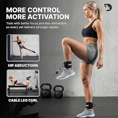 Miniatura 3 de DMoose - Correa de tobillo para máquina de cable, talla única con acolchado premium, puños de tobillo para ejercicios de patada hacia atrás, bandas