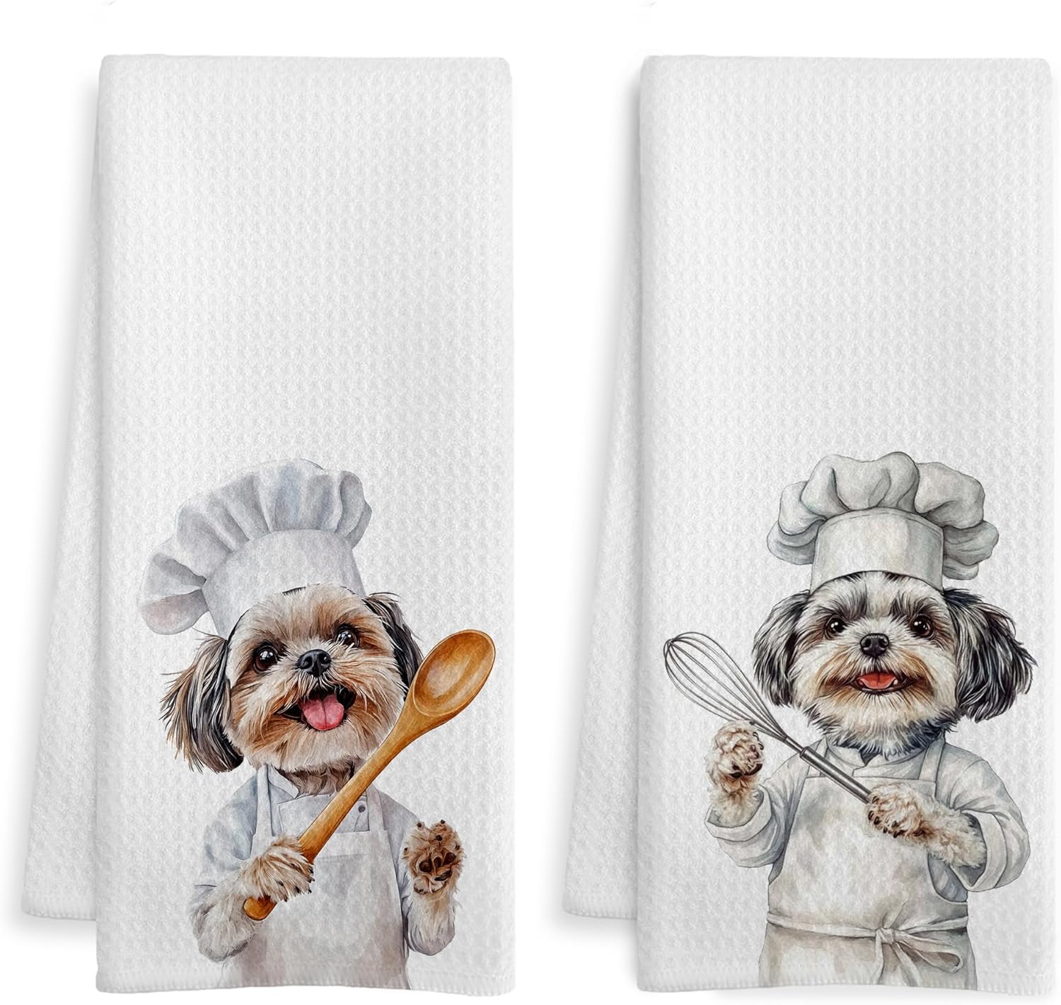 Funny Shih Tzu Chef Kitchen Towels, Shih Tzu Gifts for Women Men, Dog Lover Gifts Dish Tea Towels for Kitchen, Gift for Chef Decorative Hand Towel, 16x24 Inch Set of 2