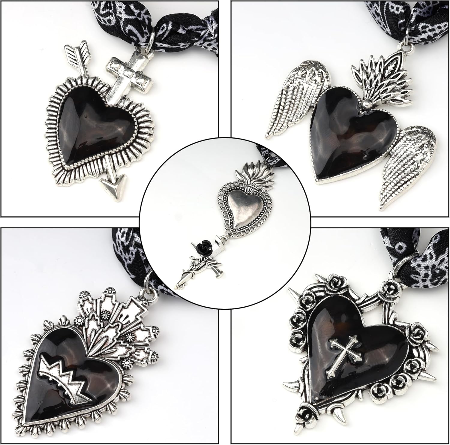 Manfnee Scarf Necklaces with Charm,Silk Scarf Bandana Necklace Boho Fabric Choker Necklace for Women - Image 5