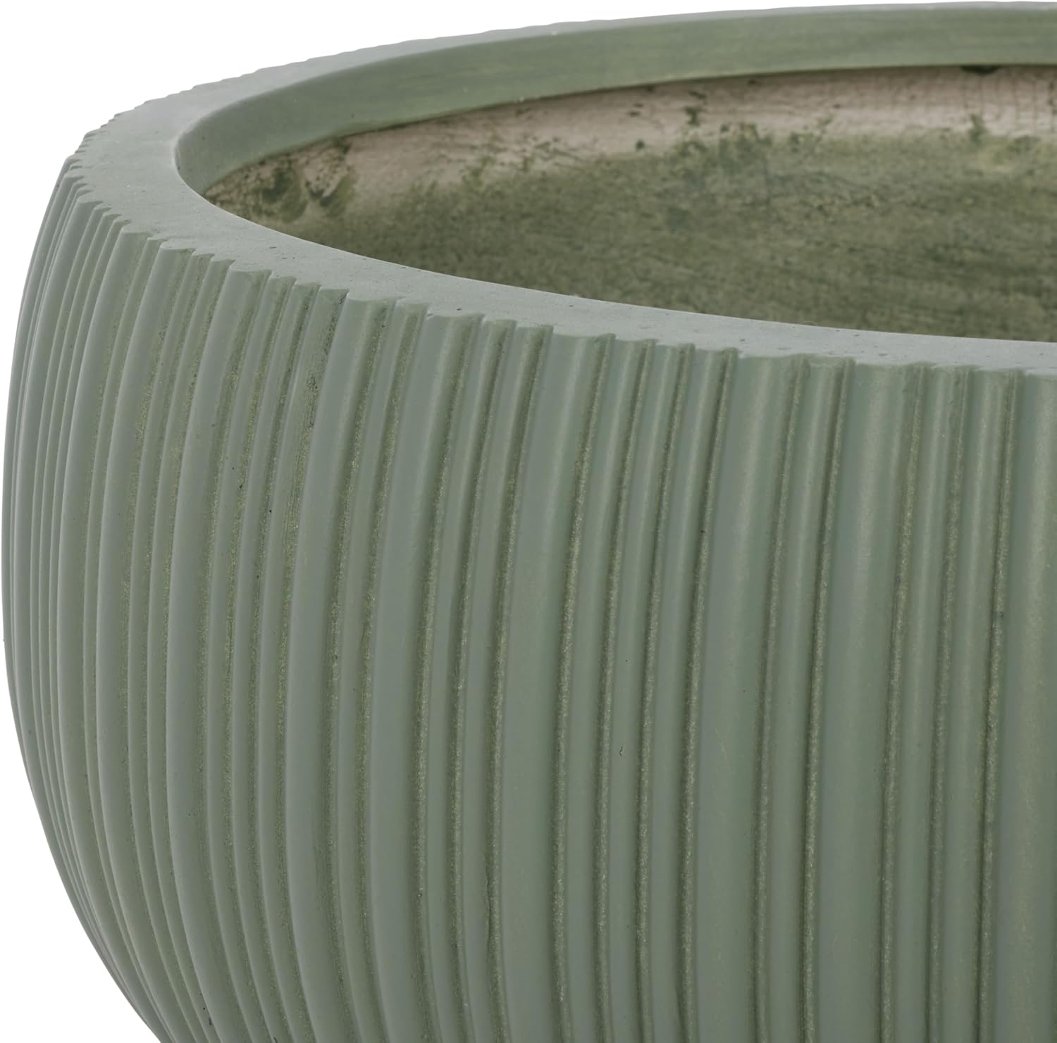 SAFAVIEH Outdoor Patio Furniture Collection – Anita Green Planter Pot Set of 3, Fiber Clay Decorative Planters, Ribbed Bowl Design, Modern Indoor & Outdoor Accent (PAT4602C-SET3)
