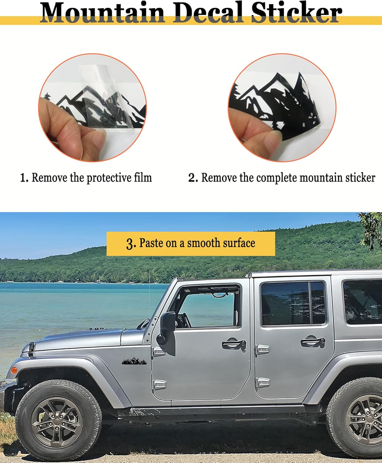 BGGTMO Mountain License Plate Frames- Gray on Black Mountain Raised, Plastic Car Tag Holder Bracket with Screws Caps, 2 Packs 2 Hole with Mountain Vinyl Sticker - Image 7