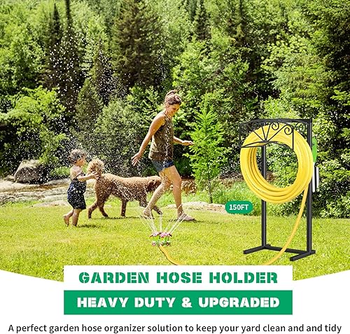 Miniatura 6 de TomCare Soporte de manguera de jardín mejorado de metal resistente para manguera de agua con capacidad para mangueras de 160 pies, carrete de