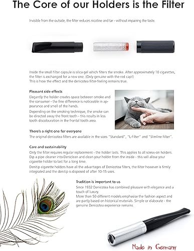 Miniatura 2 de Denicotea Flair Series - Soporte para cigarrillos con eyector manos libres + 10 filtros libres, 3.071 in, negro y plateado, añade estilo y