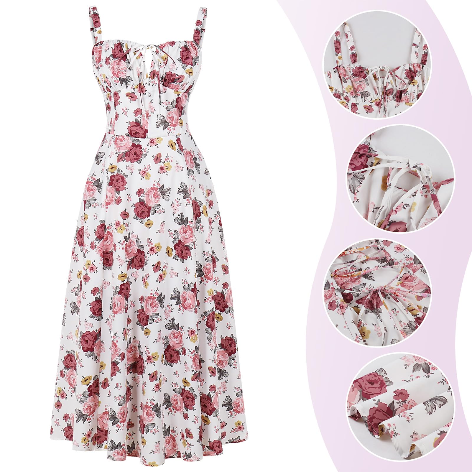 Women's Floral Corset Dress Formal Cocktail Dresses Going Out Casual Sundress Split Thigh Spaghetti Strap Vintage Dress: X-Large Big Rose