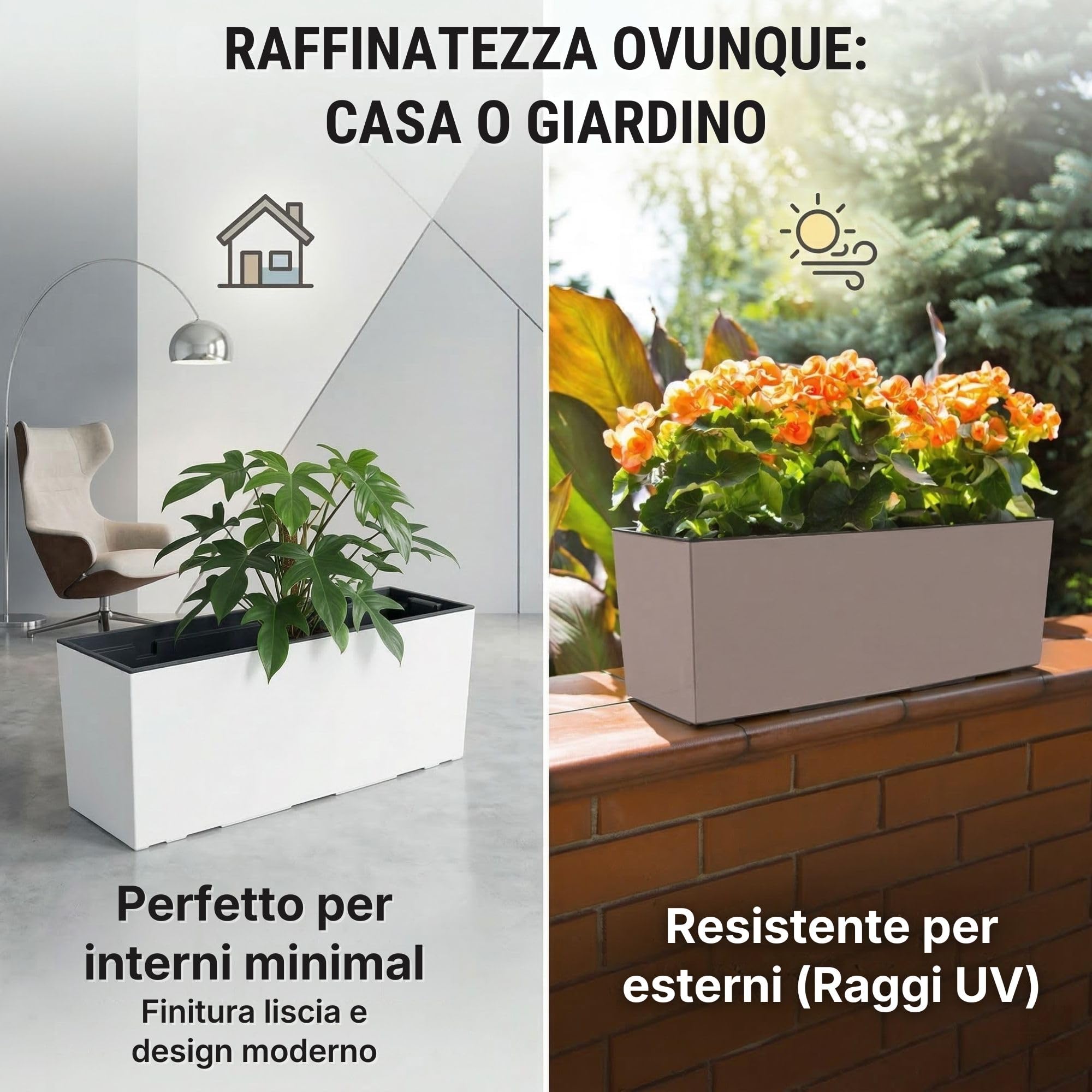 IMJ-Global - Set di 2 Fioriere da Esterno Grandi 77x23,5x24,6cm, Fioriera da Esterno in Plastica Moderni, Vaso da Esterno da Balcone Resistente alle Intemperie Perfette per Arredare Interni (Bianco)