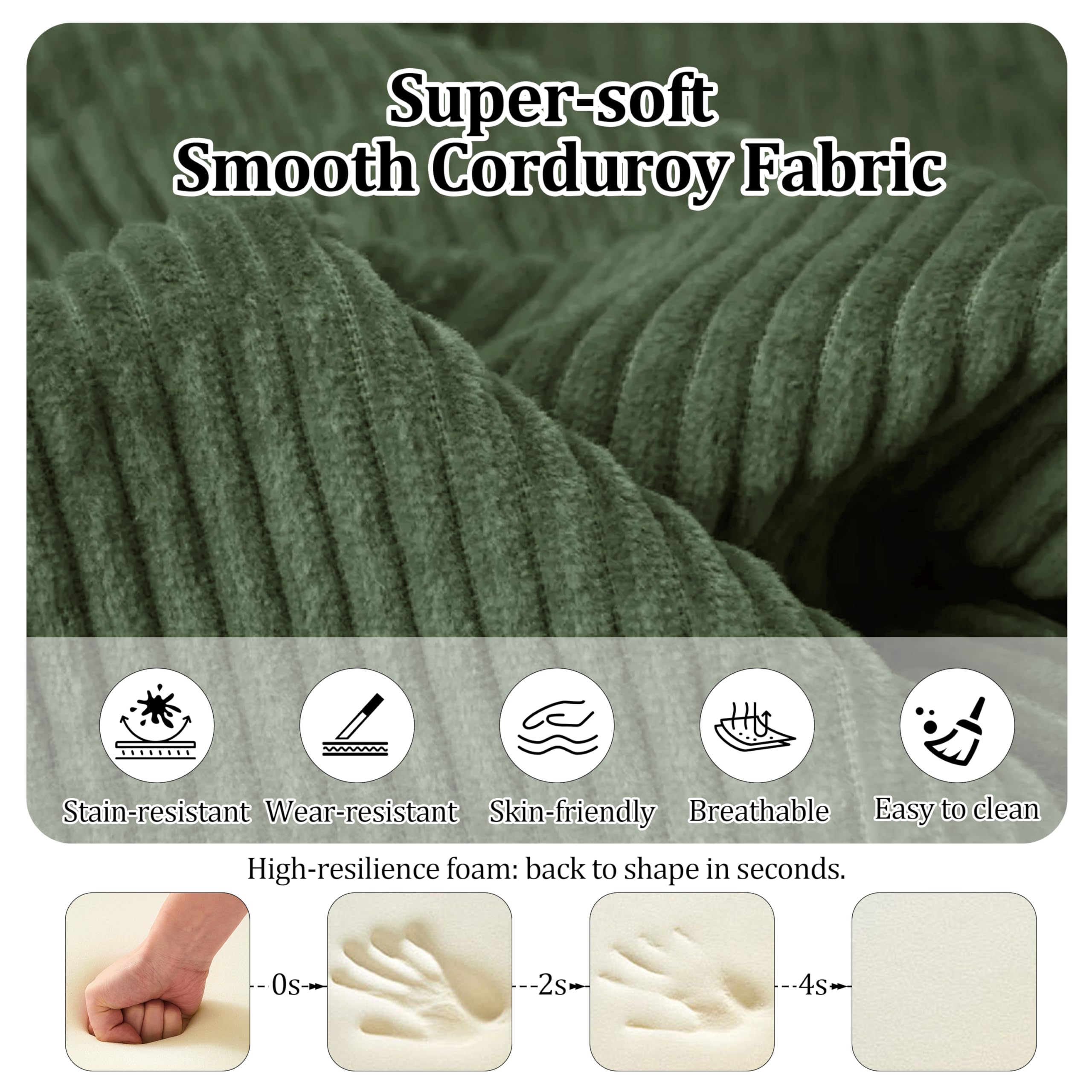 59'' Convertible Compressed Corduroy Folding Cloud Sofa Bed, Modern Boneless Pull Out Loveseat Sleeper in a Box, 4 in 1 Floor Mattress Futon Cloud Couch, No Assembly Needed, Green, 2 Pillows, Queen