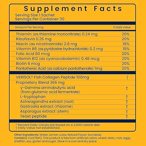 Miniatura 3 de Vitamina B y GABA Sleep Aid  30 sobres líquidos sin preparar sabor miel y limón 07 oz cada uno  Mezcla de alivio del sueño y la ansiedad del