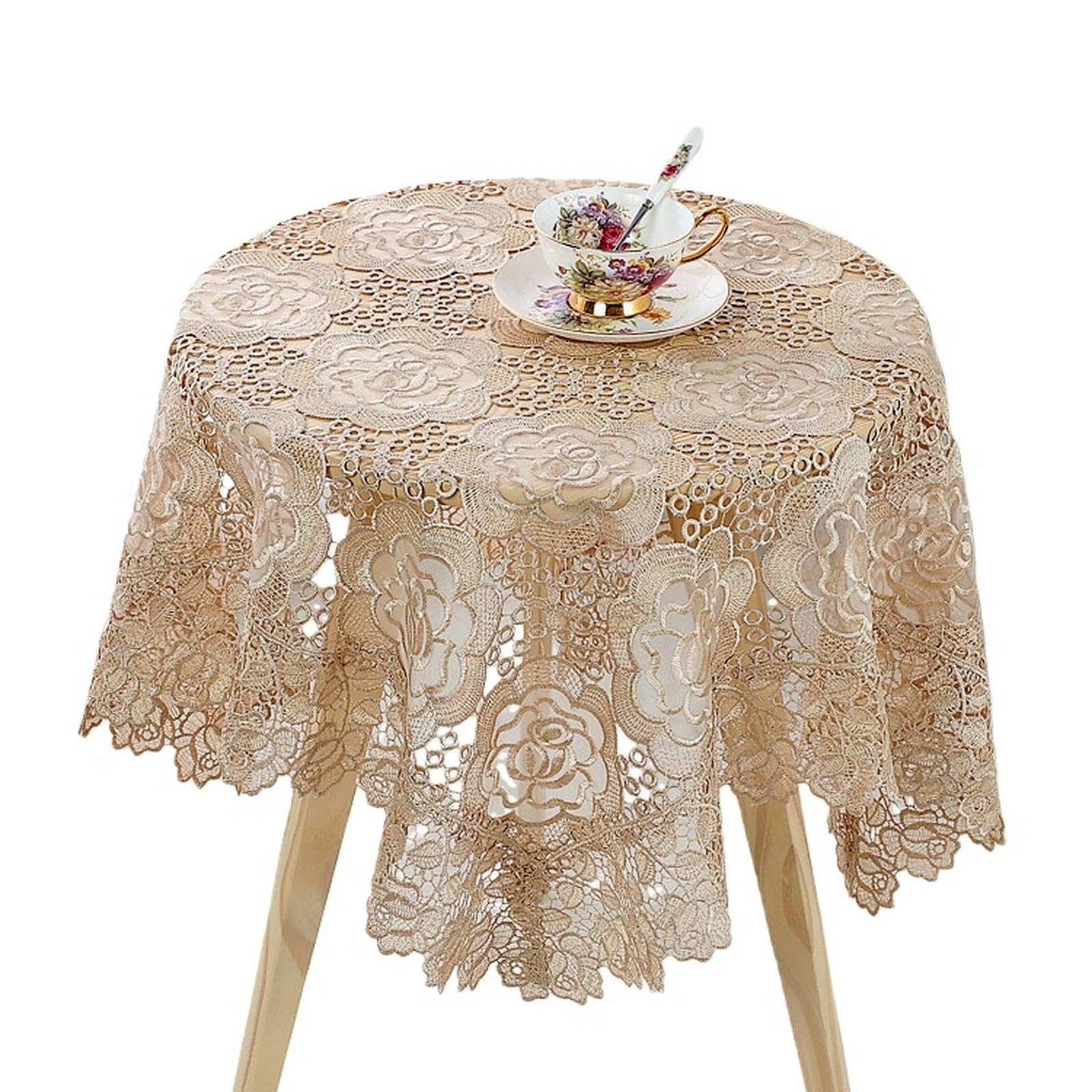 tovaglia in Pizzo Vintage Chic Ricamata per Tavoli da Pranzo Lunghi Banchetti Nuziali-marrone-150 * 270 Cm